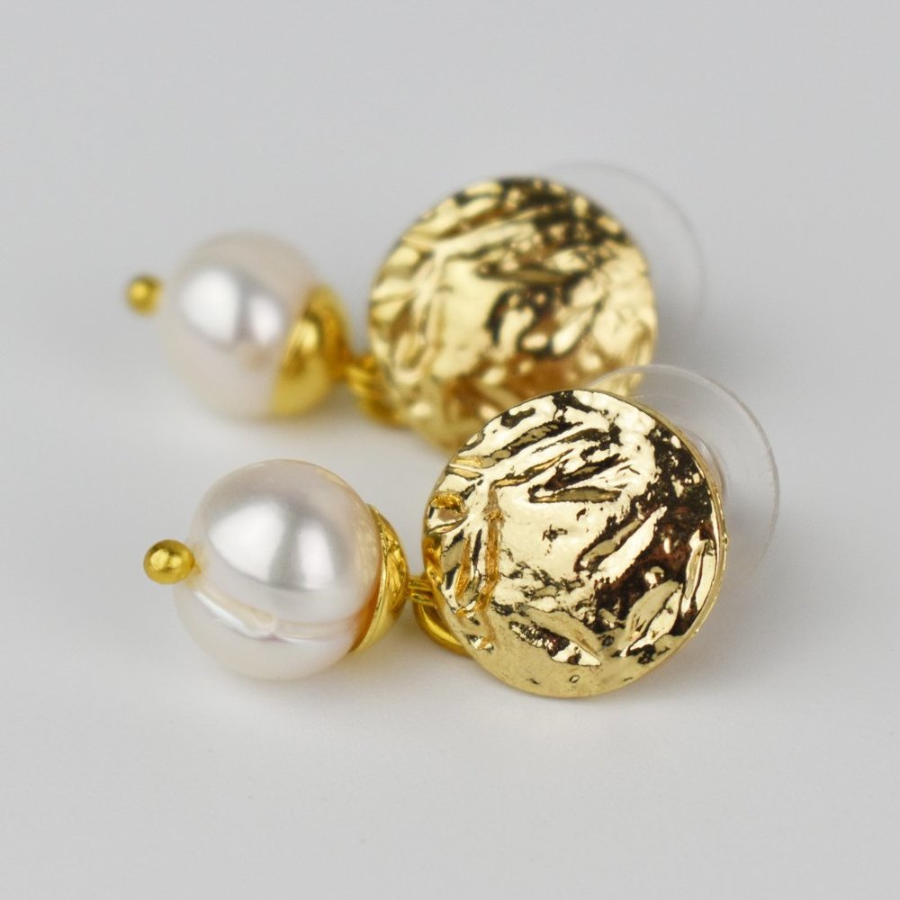 Single pearl dangle earrings for women, simple one white natural pearl studs